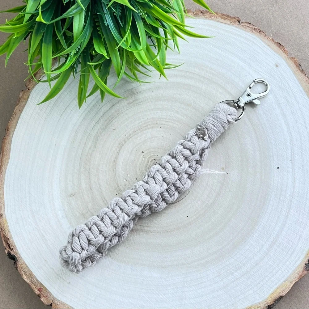 Boho Handcrafted Macrame Wristlet Latte color Keychain